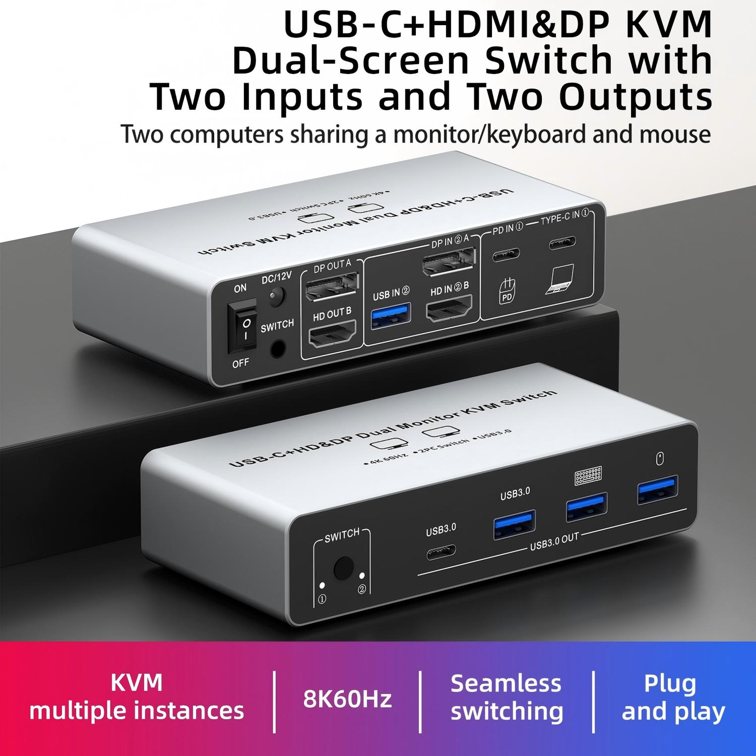 Switch KVM USB C HDMI DP 2 Mon - Laptop Accessories Women ulasan dan harga